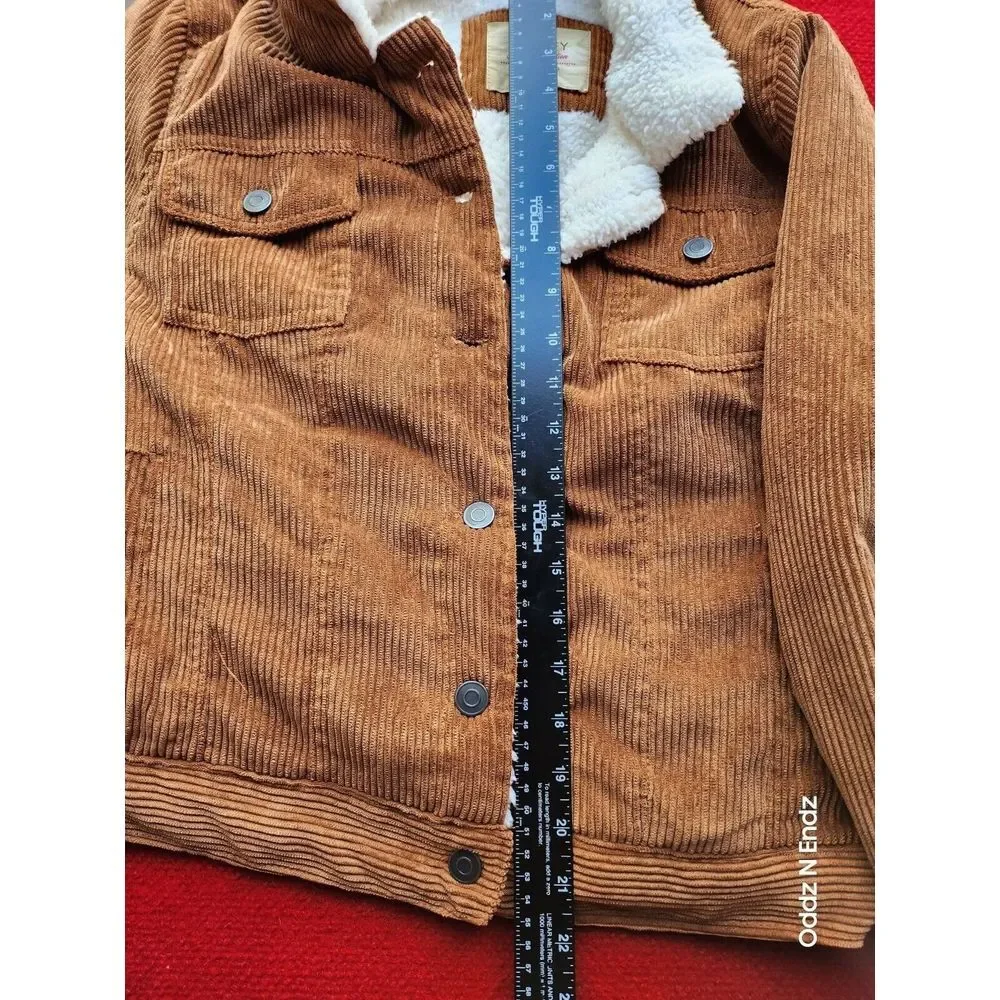 Ashley Girls Corduroy Sherpa-Lined Jacket Large Brown‎ Cozy Button Up